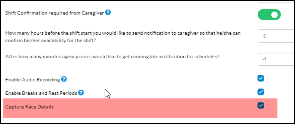 Ability to disabling the Capture Race Detail option - Caresmartz Update